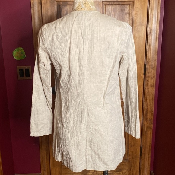 Eileen Fisher Cream Tan crinkled Linen Cotton blend long Jacket cardigan Sz XS - Picture 11 of 11